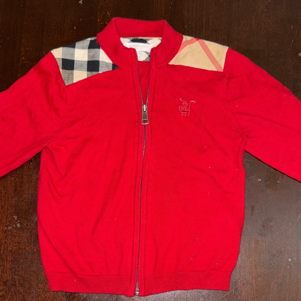 Burberry Red Kids Zip-Up Hoodie with Check Pattern